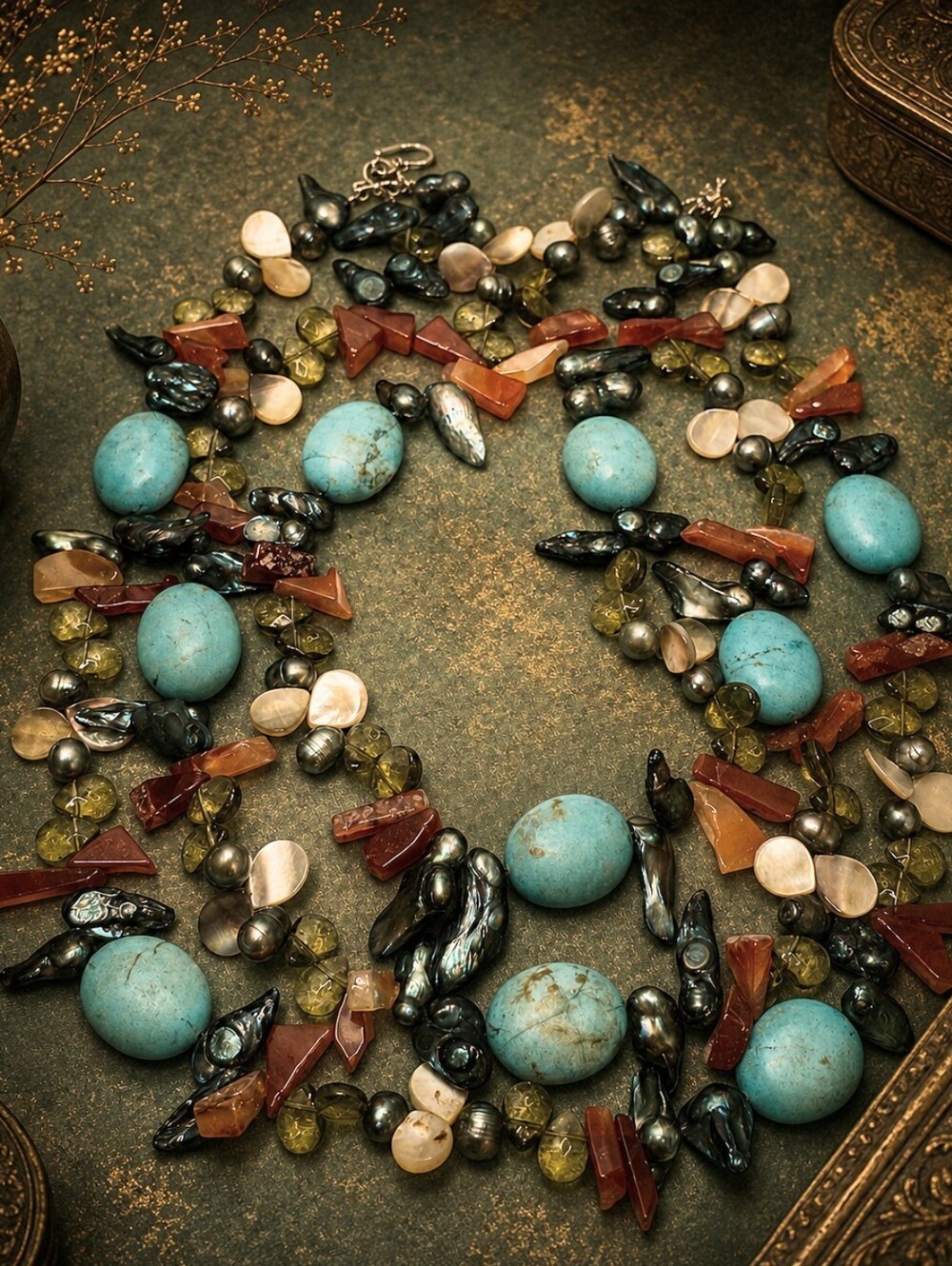 🌟 Native American-inspired Multi-Gemstone Statement Necklace - Heavy - Picture 6 of 6